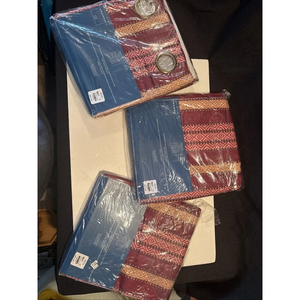Pier 1 Spirit Stripe Curtains 3 Panels Total Metal Grommets 2 Sizes
